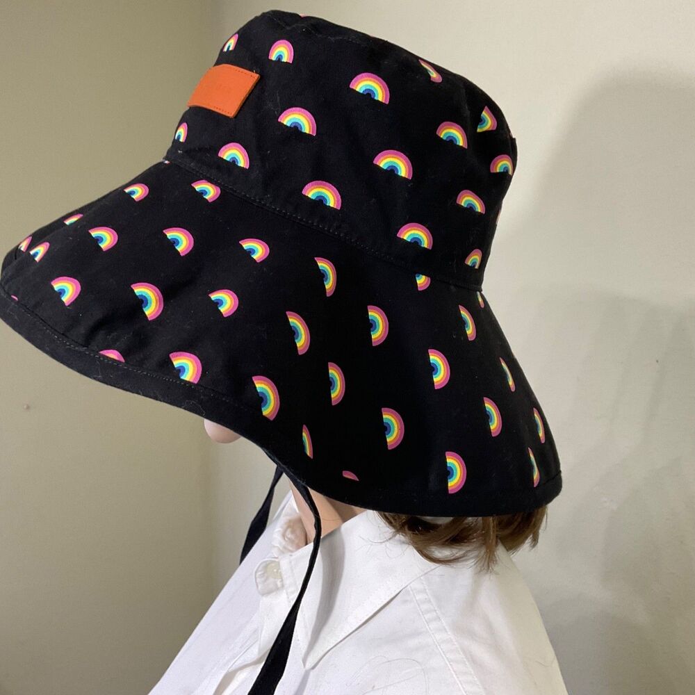 Kurt Geiger London Colorful Rainbow Bucket Floppy Hat Travel, packable OS Logo - Picture 2 of 7